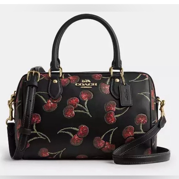 NWT Coach!! Rowan Satchel BagWith Cherry Print 🍒🖤 CCZ15